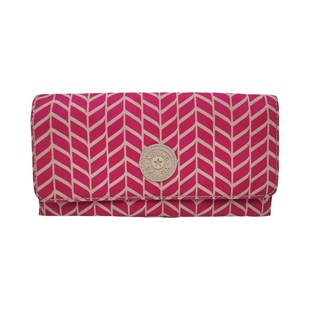 Kipling Money Land Large RFID Wallet Urban Chevron Pink Beige